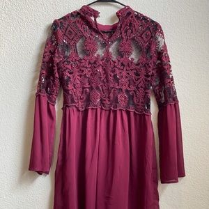 Flowy mini dress with embroidered upper half